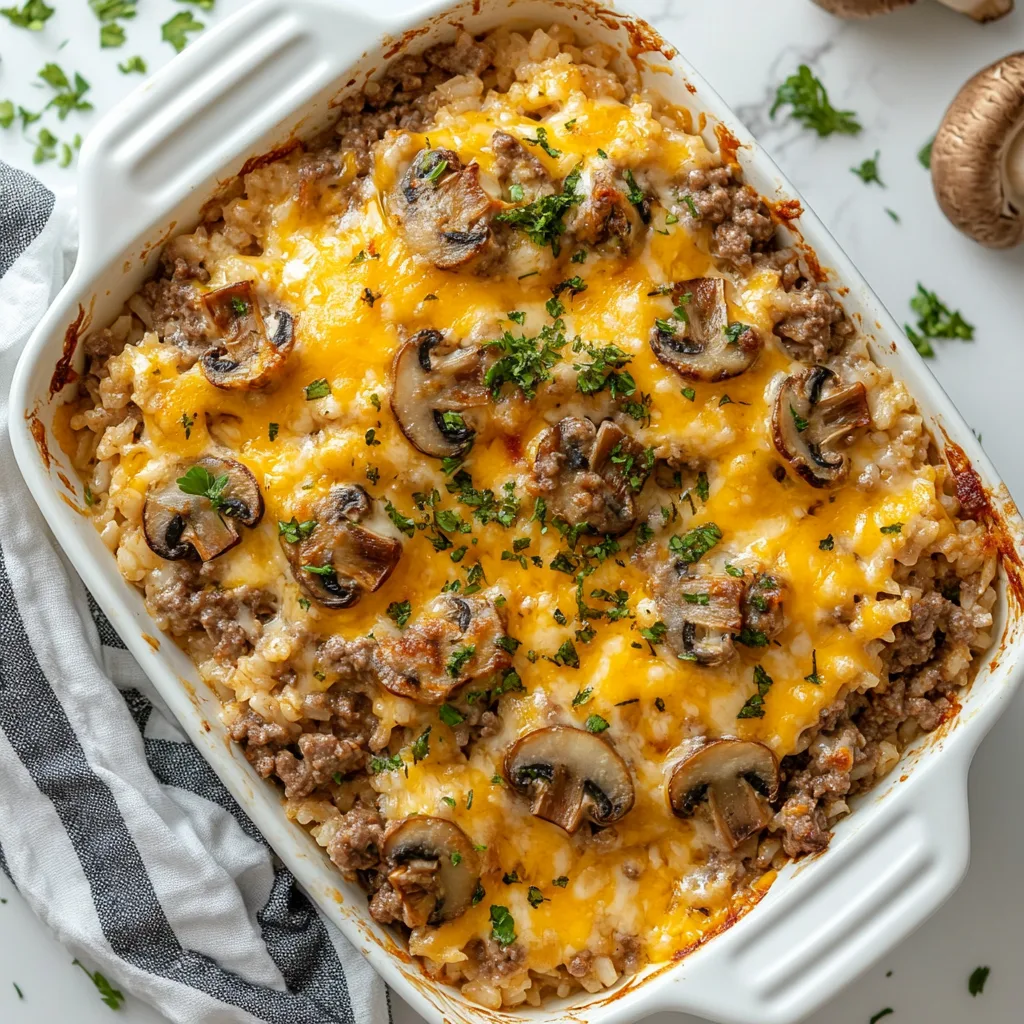 Cheesy Beef &amp; Rice Casserole with Mushrooms: Comfort Food Bliss!