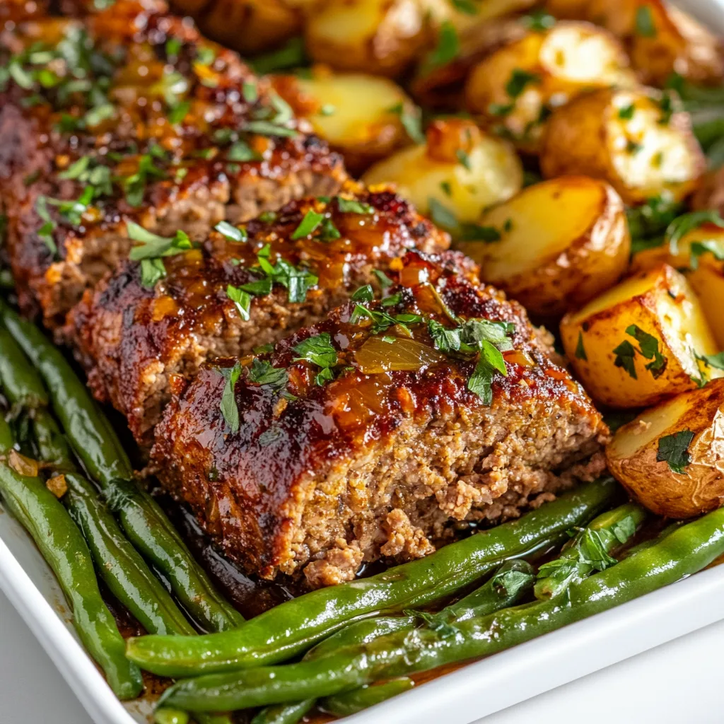 Sheet Pan Meatloaf Dinner with Crispy Green Beans & Potatoes