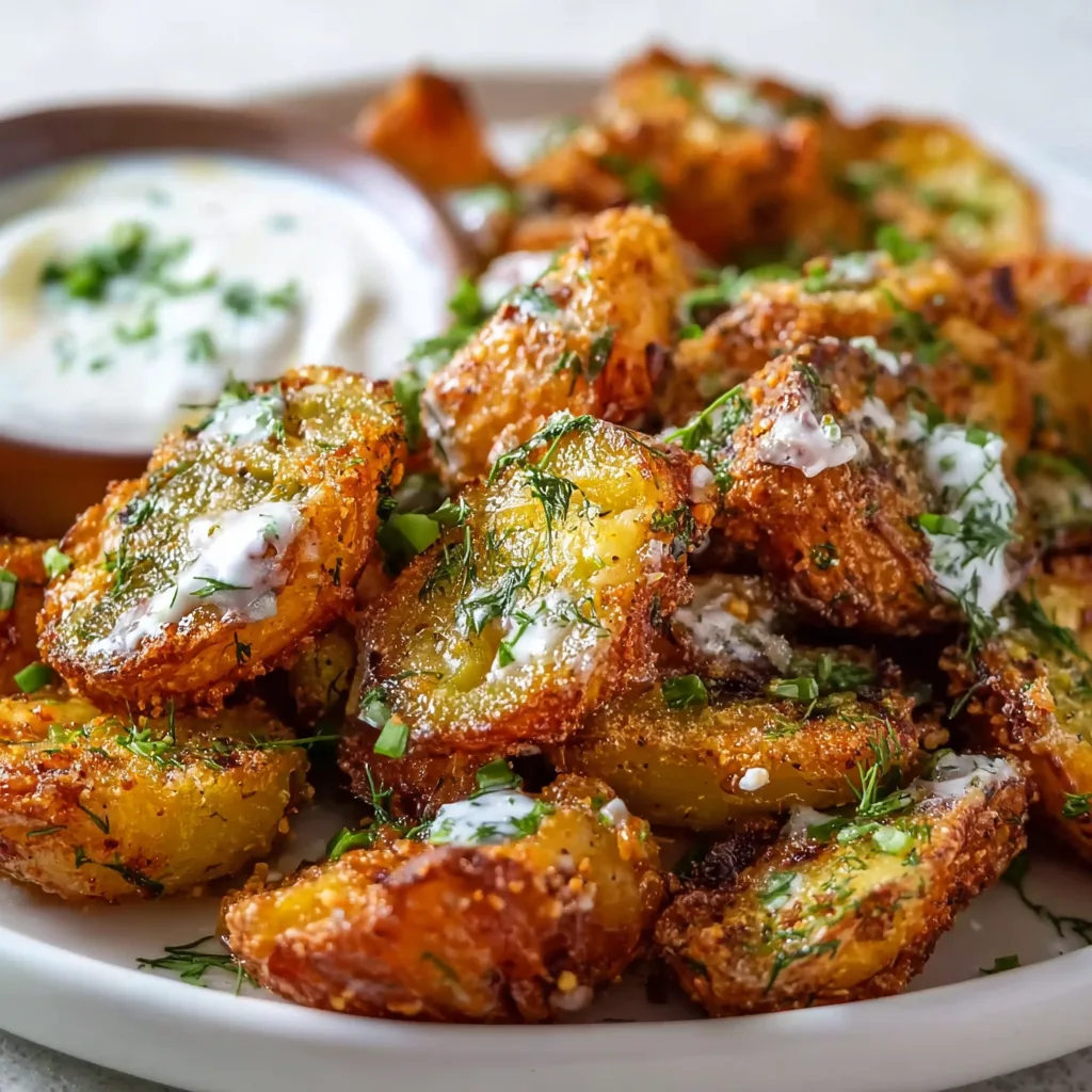 Crispy Pickle Potatoes with Herbed Yogurt: Irresistibly Crunchy & Fresh!