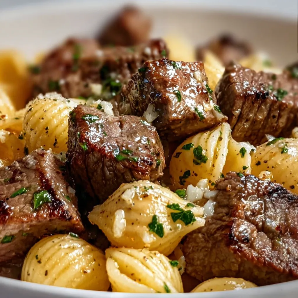 Garlic Butter Steak Bites & Shell Pasta | Irresistibly Delicious!