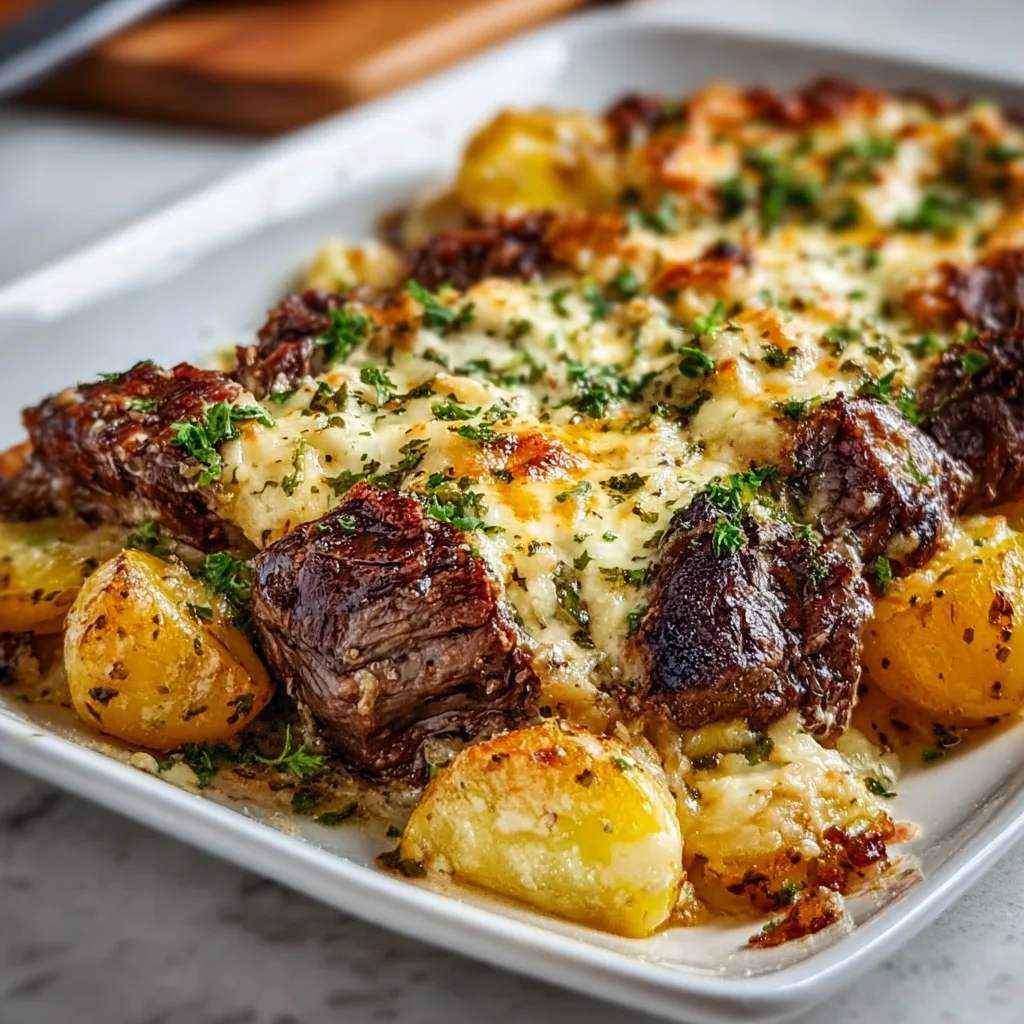 Garlic Butter Steak &amp; Cheddar Potato Bake That Will Wow Your Taste Buds!