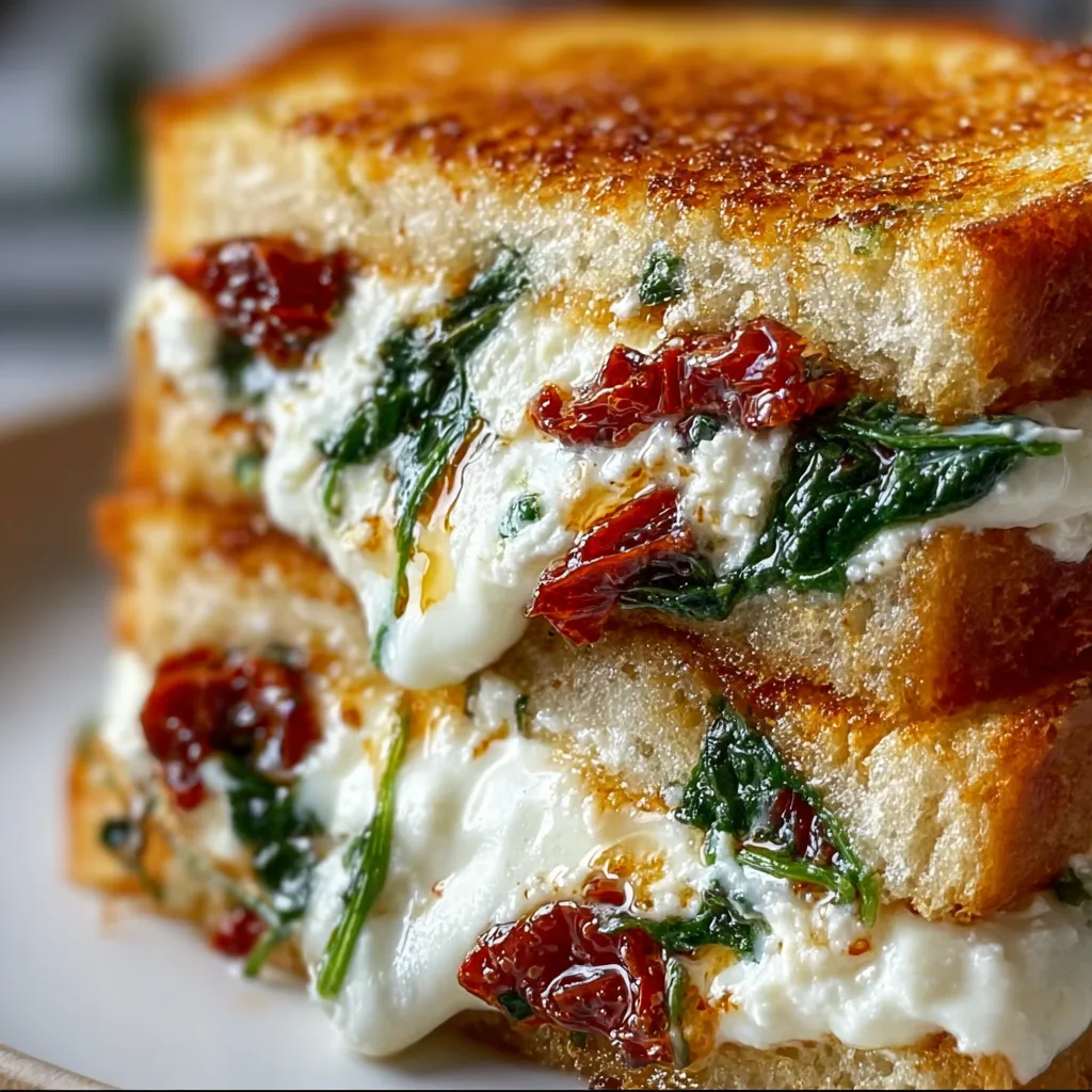 Grilled Cheese Delight: Sun-Dried Tomato, Spinach & Ricotta Bliss