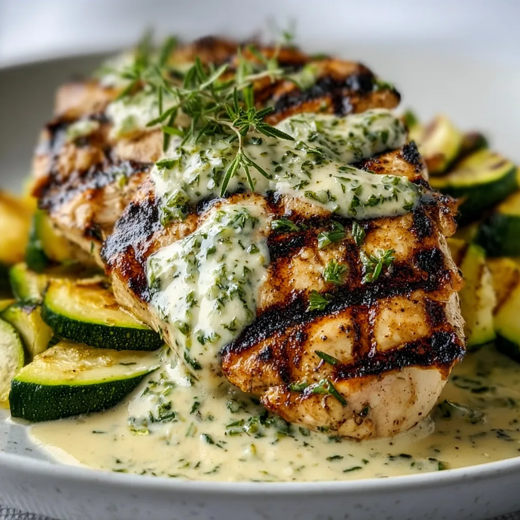 Grilled Chicken with Zucchini &amp; Creamy Herb Sauce—Irresistibly Delicious!
