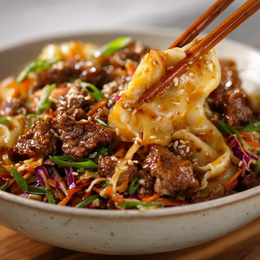 Potsticker Noodle Bowl with Beef &amp; Cabbage Slaw You’ll Crave!